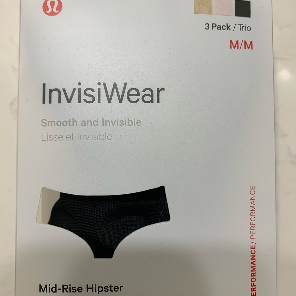 Lululemon invisiwear midrise hispter underwear medium 2 pairs(black and lt pink)